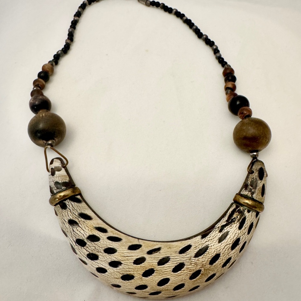 Boho Chic Black and Gold Tribal Dotted Necklace